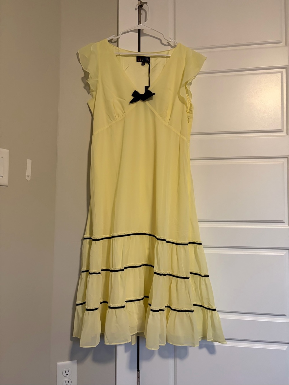 dELiA*s Pale Yellow Midi Dress with Black Trim Bow